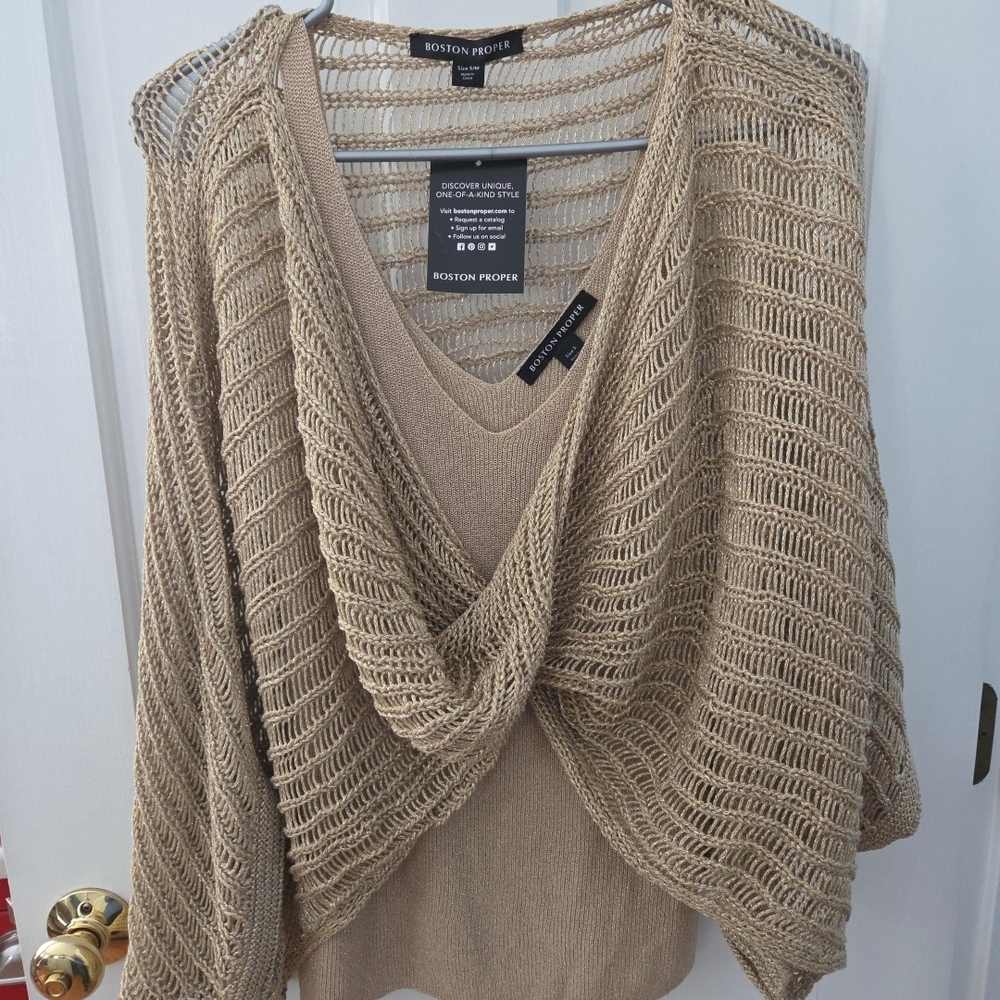 Boston Proper V-Neck Sweater in Tan